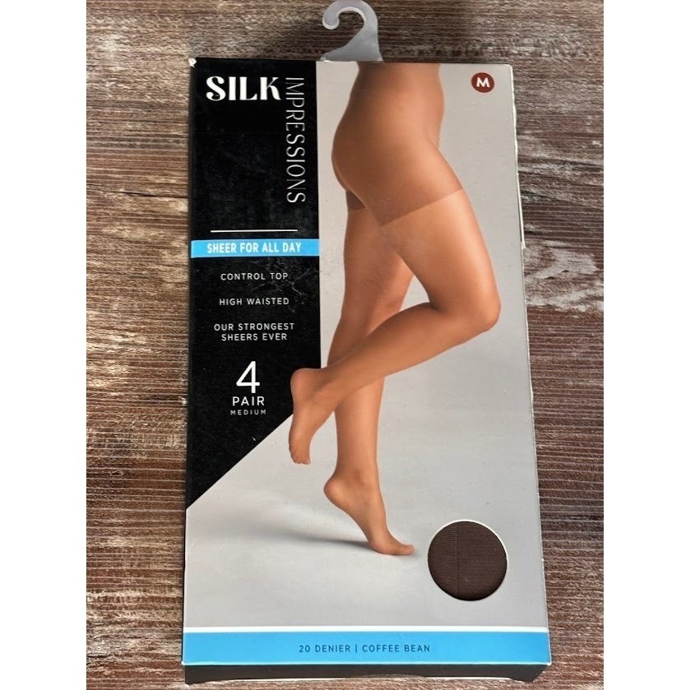 Silk‎ Impressions Sheer All Day Control Top High Waisted 4 Pair Md Coffee Bean
